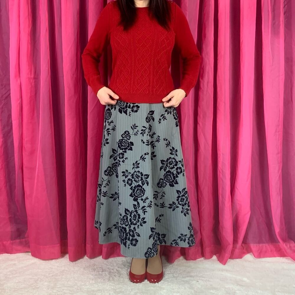 Norton McNaughton Pinstripe and velvet rose a line midi skirt, size 16